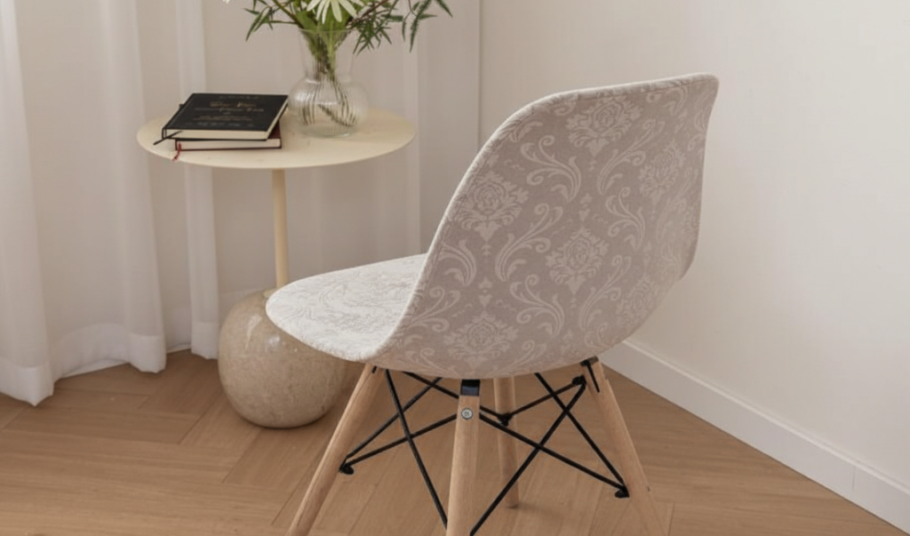 A chair cover fitted over a chair