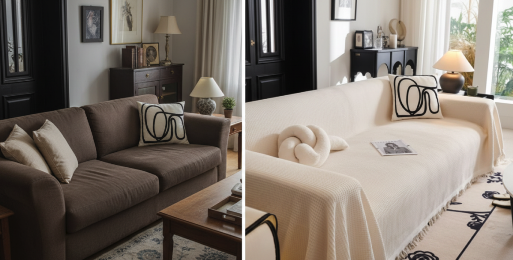 Comparison: With vs. Without a Sofa Cover