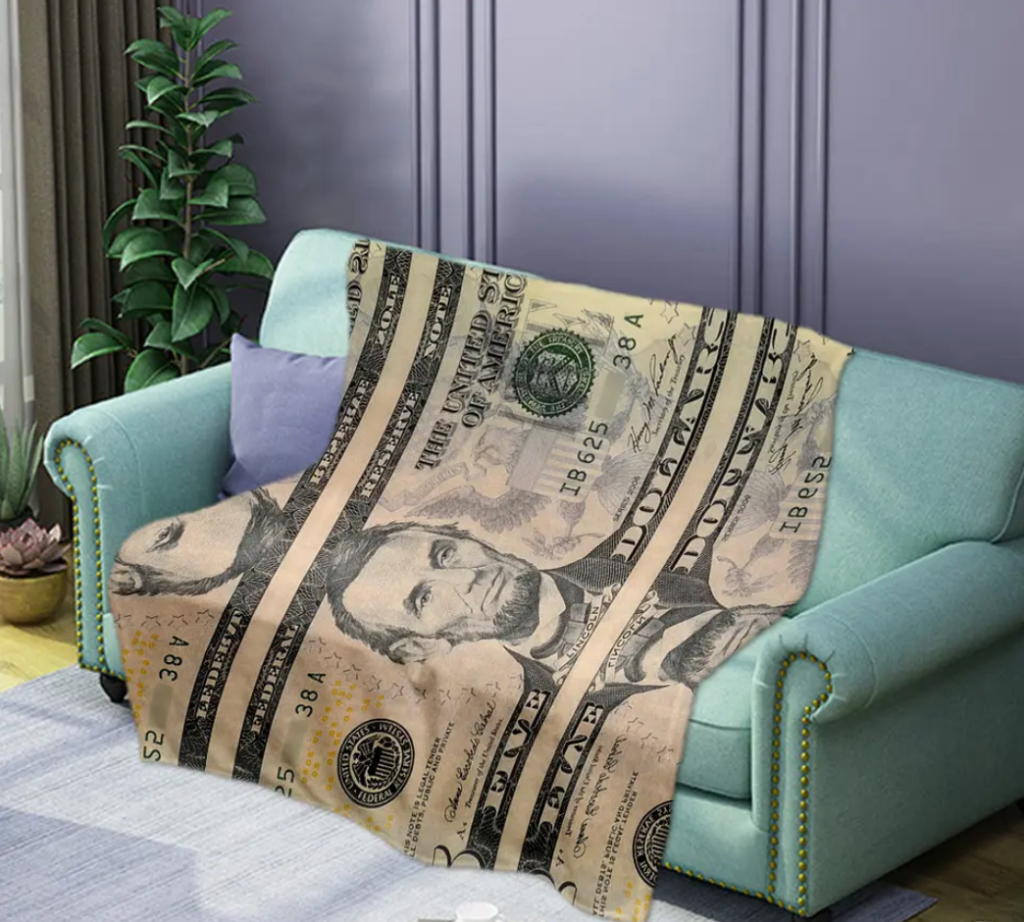 Factory Direct Digital Printing US Dollar Banknote Flannel Blanket