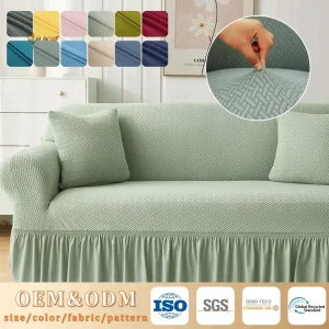 Solid Colour Simple Jacquard Sofa Cover with Sk...