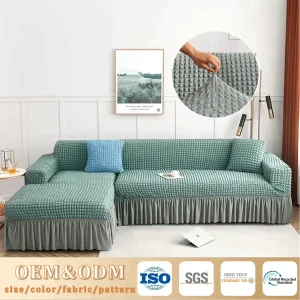 Elastic Bubble Grid L-Shaped Sofa Cover Set wit...