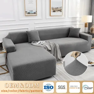 Custom Solid Color Stretch L-Shaped Sofa Slipcover